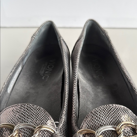 Vionic Metallic Pewter Alda Ballet Flats Loafers Shoe Leather Snakeskin Print - Picture 11 of 16